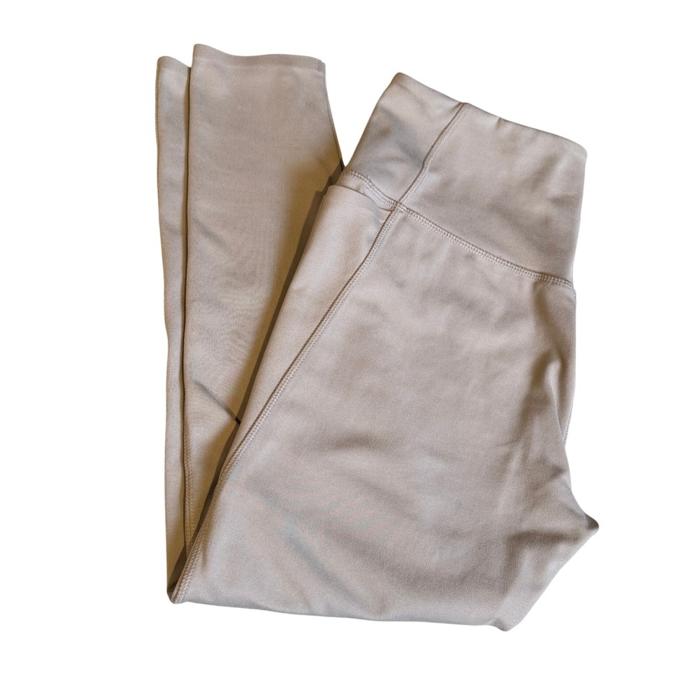 Danskin Women High Waisted Leggings‎ XL Tan Pockets Yoga Gym Sporty Activewear